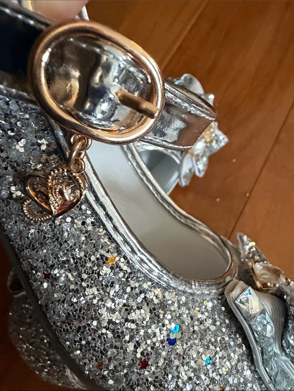 Girls' Silver Glitter Mary Jane Heel Shoes